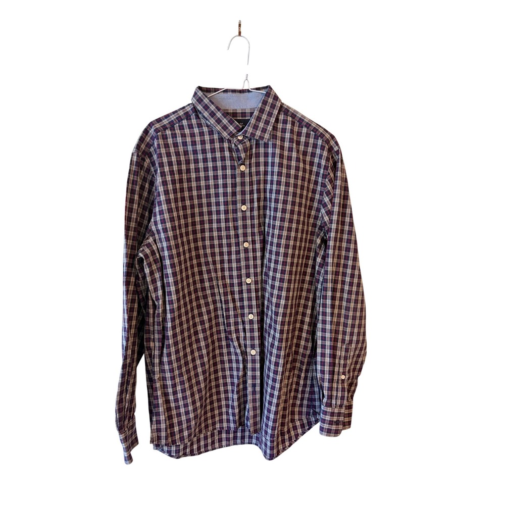 Charles Tyrwhitt Weekend Men L Slim Fit Navy Red Plaid Button Down Shirt BD170